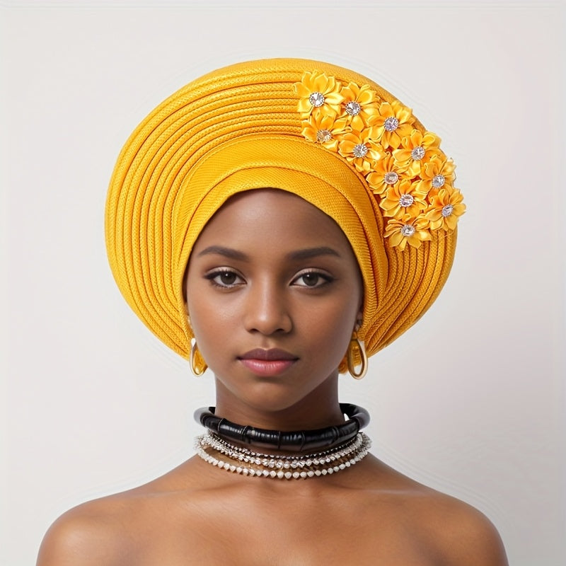 African Nigerian Gele Hat Layered Applique Headpiece Women Wedding Tea Party Fascinator Traditional Headwear 15 Colors Mother's Day Gift