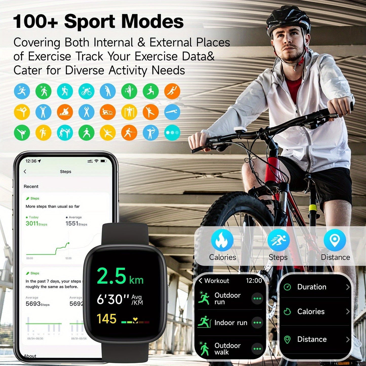 Smart Watch for Men & Women with Wireless Calling & Built-in Alexa – 1.83" HD Touch Screen, 100+ Sports Modes, Heart Rate Monitor, Waterproof Fitness Tracker, Compatible with iPhone & Android