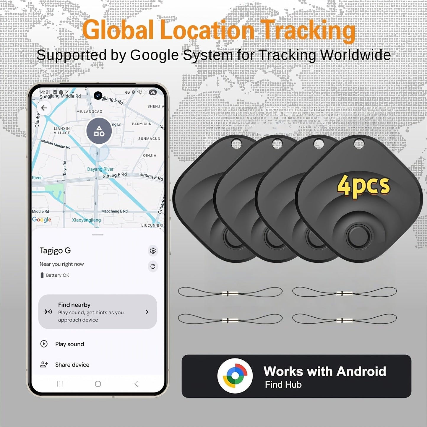 WeTag Smart Bluetooth Item Tracker 1.43" Mini GPS Finder for Keys Wallet Luggage Car Bags – High Decibel Alarm App Control – 1/2/4/8 Pack – Gift for Travelers