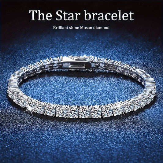 925 Sterling Silver Moissanite Tennis Bracelet 5mm 0.5 Carat Sparkling Luxury Jewelry Gift for Wedding Anniversary Birthday 4 Sizes