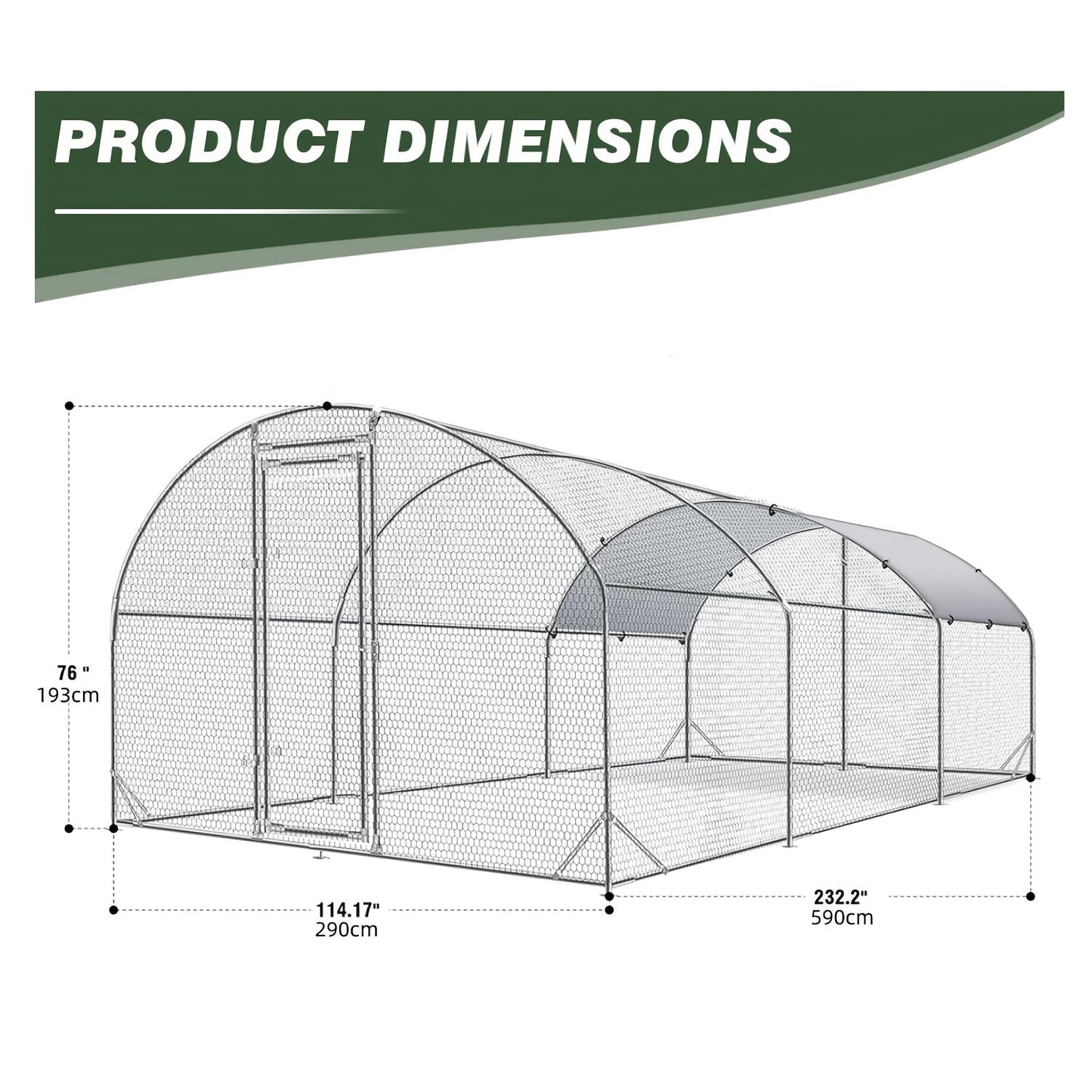 Large Walk-In Metal Chicken Coop Outdoor Hen House with Anti-UV Cover Aluminum Poultry Cage for Backyard Garden – Multiple Roof Styles
