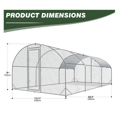 Large Walk-In Metal Chicken Coop Outdoor Hen House with Anti-UV Cover Aluminum Poultry Cage for Backyard Garden – Multiple Roof Styles