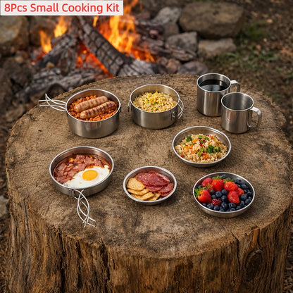 Camping Cookware Mess Kit 8/9/14/15 Piece, Portable Non-Stick Aluminum Alloy Camp Cook Set with Kettle Pot Frying Pan Plates Utensils, Lightweight Backpacking Outdoor Cooking Gear for Hiking & Travel
