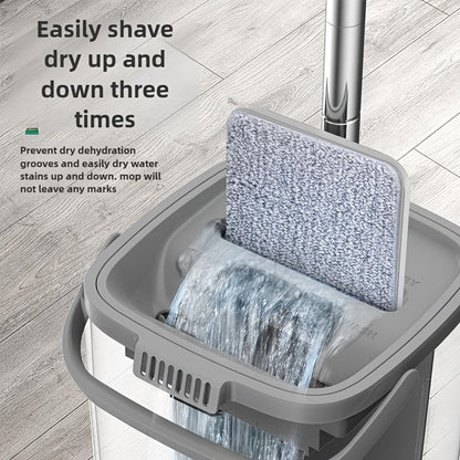 Hands-Free Flat Dust Mop with Bucket – Wet & Dry Floor Cleaning Mop for Bedroom Kitchen Living Room Bathroom, Durable Plastic Household Floor Mop Tool for Hardwood Tile Laminate