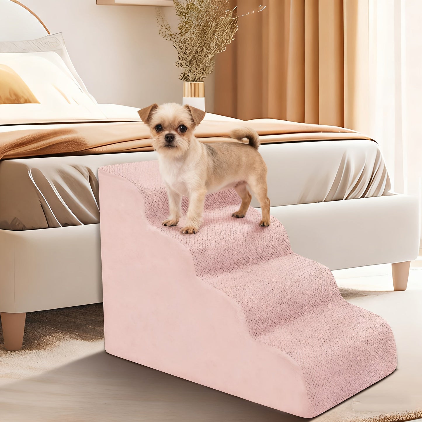 NIUBYA Extra Wide Dog Stairs for Small Dogs – High Density Foam Pet Steps, Non-Slip Bottom, Soft Cushioned Ramp for High Beds Couch Sofa, Ideal for Injured Elderly Dogs, Polypropylene, Compact