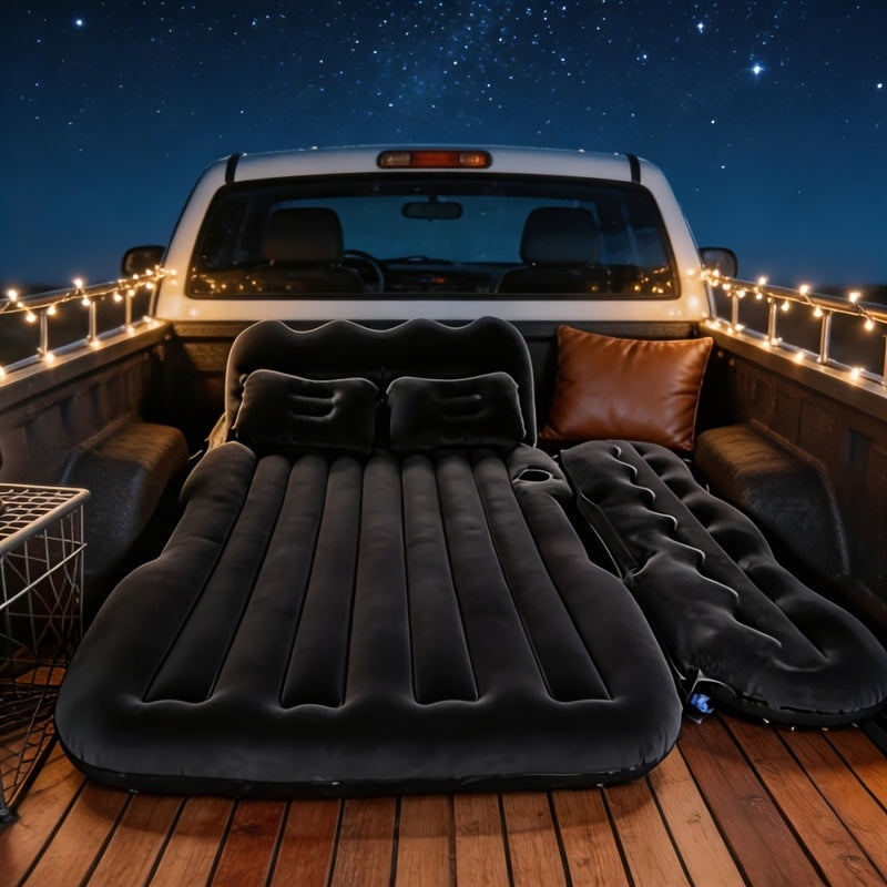 Car Inflatable Bed for SUV Sedan Soft Flocked Rear Seat Air Mattress Foldable Portable Sleeping Mat for Camping Road Trips Picnics – Includes Air Pump & Storage Bag, Black Grey Beige Pink