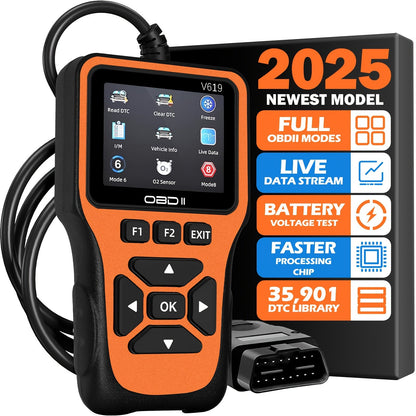 Professional OBD2 Scanner with 35,901 DTC Library – Check Engine Code Reader, Mode 6 & Mode 8, I/M Readiness, Live Data, O2 Sensor Test, VIN Retrieval, 10 Languages, Compatible with All OBDII Cars Since 1996
