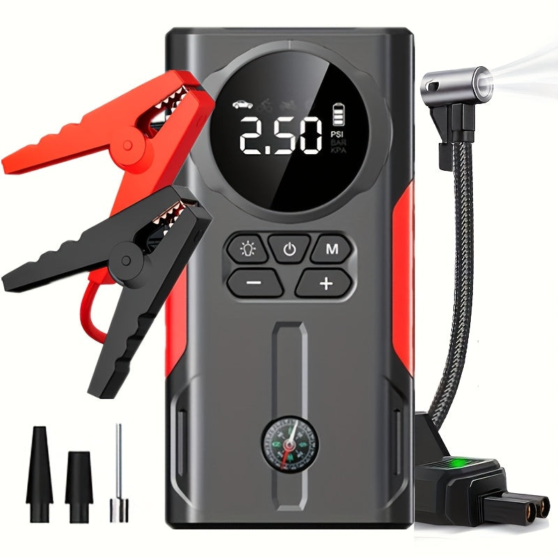 Portable Car Jump Starter 7-in-1 with 150PSI Air Compressor Digital Display Emergency Power Bank for Gas & Diesel Engines - Car Battery Booster Pack with Air Pump
