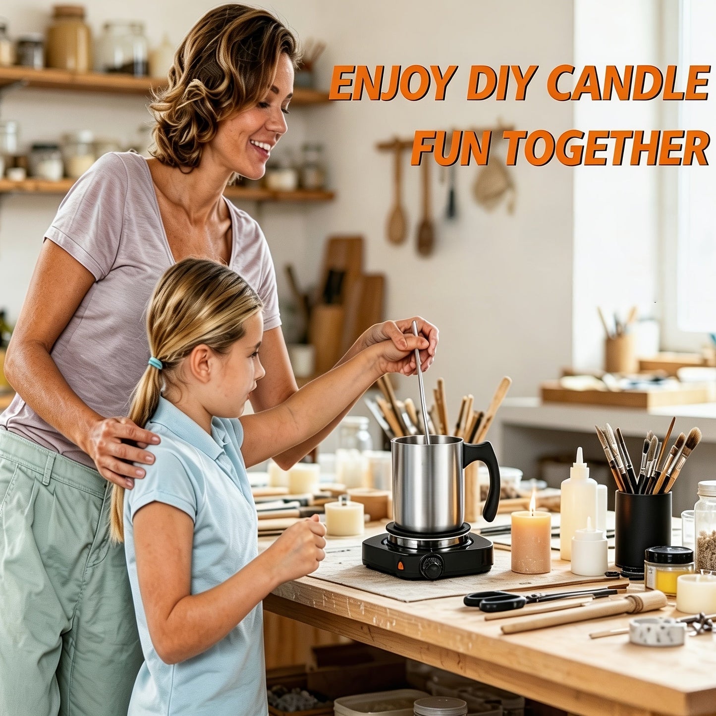 Soy Wax Candle Making Kit for Beginners – Complete DIY Set with Electric Heating Furnace, 2LB Soy Wax, 50 Wicks, Stainless Steel Pouring Pot, Digital Thermometer, Wick Holders & Spoon, Perfect Craft Gift