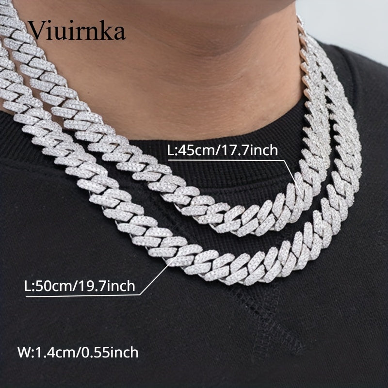 Men's Cuban Link Chain Necklace Hip Hop Style with Synthetic Gem Inlay – Silver & Gold Tone, 45cm / 50cm, Gift Box Included, Bold Statement Jewelry for Any Occasion