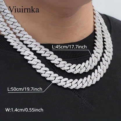 Men's Cuban Link Chain Necklace Hip Hop Style with Synthetic Gem Inlay – Silver & Gold Tone, 45cm / 50cm, Gift Box Included, Bold Statement Jewelry for Any Occasion