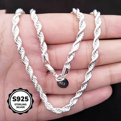 925 Sterling Silver Twisted Rope Chain Necklace for Women – Hip Hop Shiny Basic Chain Choker Layering Necklace 16 18 20 22 24 Inch Elegant Jewelry Gift