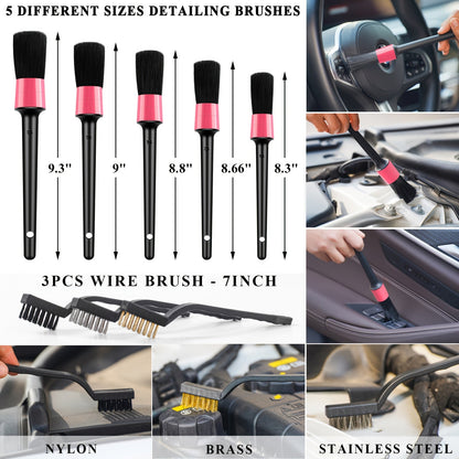 41-Piece Car Wash & Detailing Kit with 120W Handheld Vacuum Cleaner – Foldable Bucket, Windshield Tool, Snow Shovel, Tire Brush, Interior & Exterior Complete Car Care Set, Pink / Black / Blue