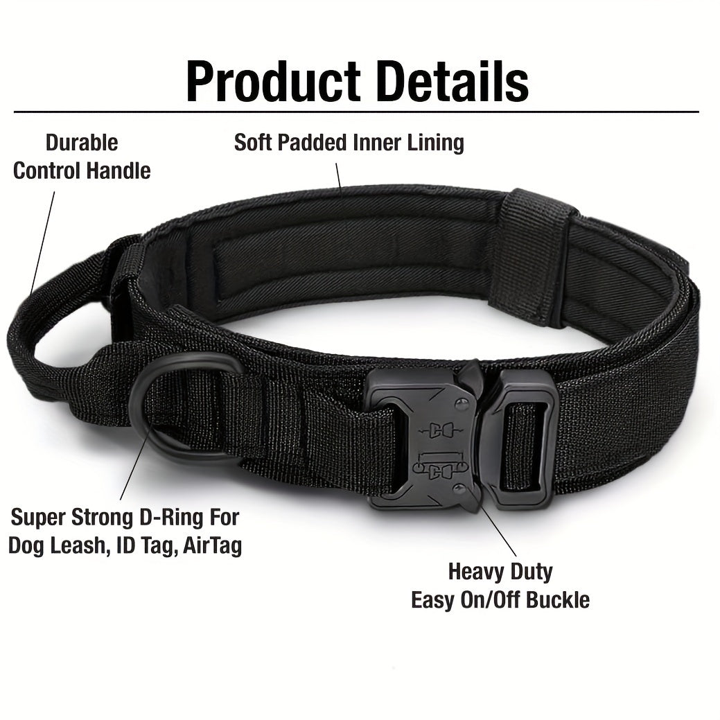 Tactical Dog Collar & Leash Set – Heavy-Duty Adjustable Polyester with Metal Buckle & D-Ring for All Dog Sizes, Military-Style Training Collar and Leash in Black & Khaki, Sizes M & L
