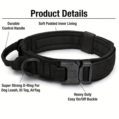 Tactical Dog Collar & Leash Set – Heavy-Duty Adjustable Polyester with Metal Buckle & D-Ring for All Dog Sizes, Military-Style Training Collar and Leash in Black & Khaki, Sizes M & L