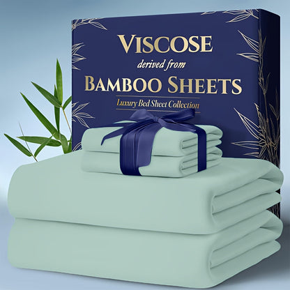 Cooling Bamboo Bed Sheet Sets Deep Pocket | Ultra-Soft Breathable 4-Piece Sheets for Hot Sleepers | Twin Full Queen King | Moisture-Wicking Temperature Regulating Pillowcases Included