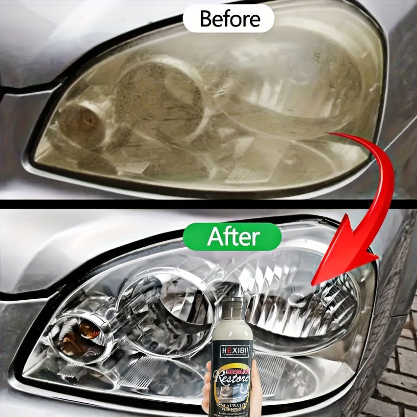 Headlight Restoration Kit 8.5oz - Car Headlight Cleaner Fluid Removes Oxidation, Yellowing & Haze, Crystal Coating Refurbishment Agent for Plastic Lens Covers, Restores Clarity on 6-10 Headlights