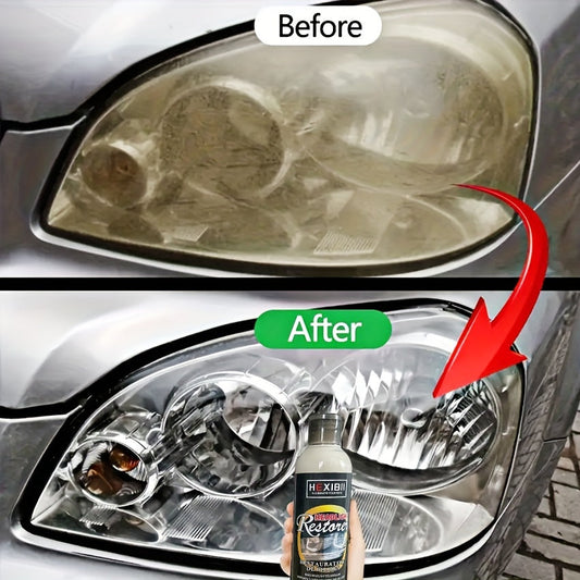Headlight Restoration Kit 8.5oz - Car Headlight Cleaner Fluid Removes Oxidation, Yellowing & Haze, Crystal Coating Refurbishment Agent for Plastic Lens Covers, Restores Clarity on 6-10 Headlights