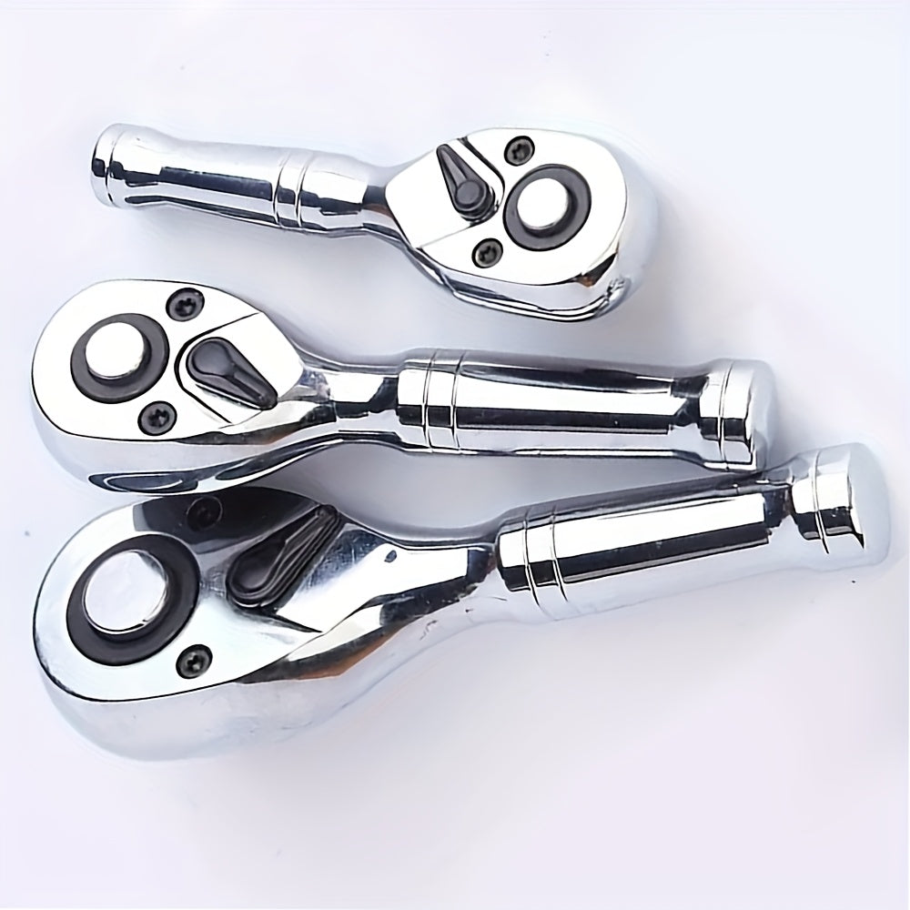72-Tooth Quick Ratchet Wrench Set Compact Dual-Direction Short Handle Socket Wrench for Auto Repair – 3 Drive Sizes 1/4" 3/8" 1/2" – Fast Release Ratchet Handle Tool for Car Truck Mechanic