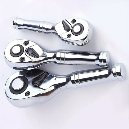 72-Tooth Quick Ratchet Wrench Set Compact Dual-Direction Short Handle Socket Wrench for Auto Repair – 3 Drive Sizes 1/4" 3/8" 1/2" – Fast Release Ratchet Handle Tool for Car Truck Mechanic
