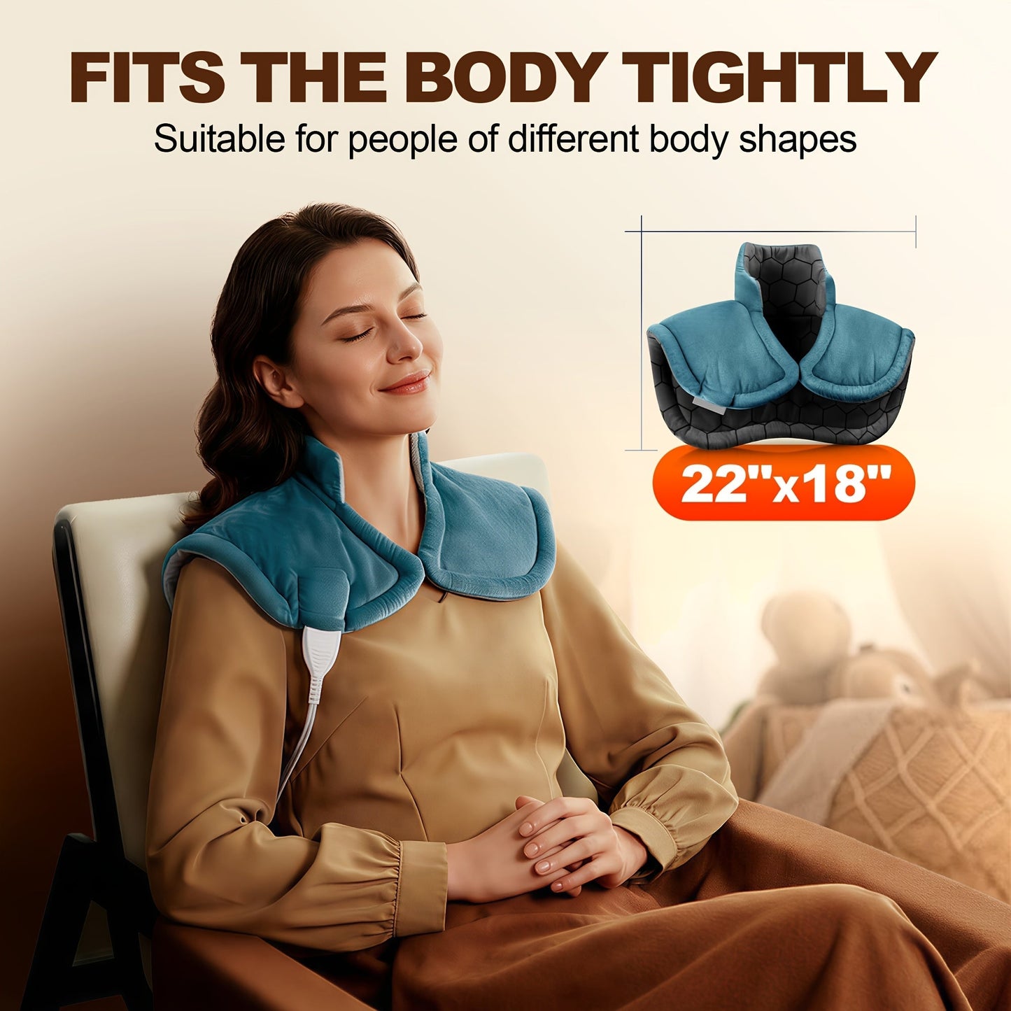 Graphene Heating Pad for Neck Shoulders Back – 130W Weighted Deep Heat 22"x18" 6 Settings Auto Shut-Off Timer Machine Washable Electric Pad