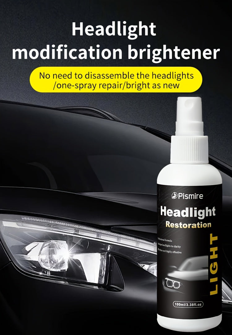Ceramic Coating Headlight Restoration Spray 100ml – Advanced Ceramic Formula, No Polishing or Sanding Required, Spray-On Headlight Repair & Renovation Fluid, Restores Clarity Fast, Universal Fit for All Car Models, Headlight Cleaner & Protectant