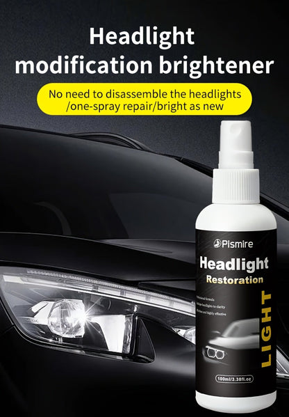Ceramic Coating Headlight Restoration Spray 100ml – Advanced Ceramic Formula, No Polishing or Sanding Required, Spray-On Headlight Repair & Renovation Fluid, Restores Clarity Fast, Universal Fit for All Car Models, Headlight Cleaner & Protectant
