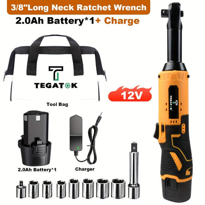 12V Cordless Ratchet Wrench Set 3/8" Drive 40 Ft-lbs – Variable Speed Trigger, Fast Charge, 7 Sockets, 1 or 2 Lithium-Ion Batteries for Automotive Repair, DIY & Valentine’s Day Gift for Men