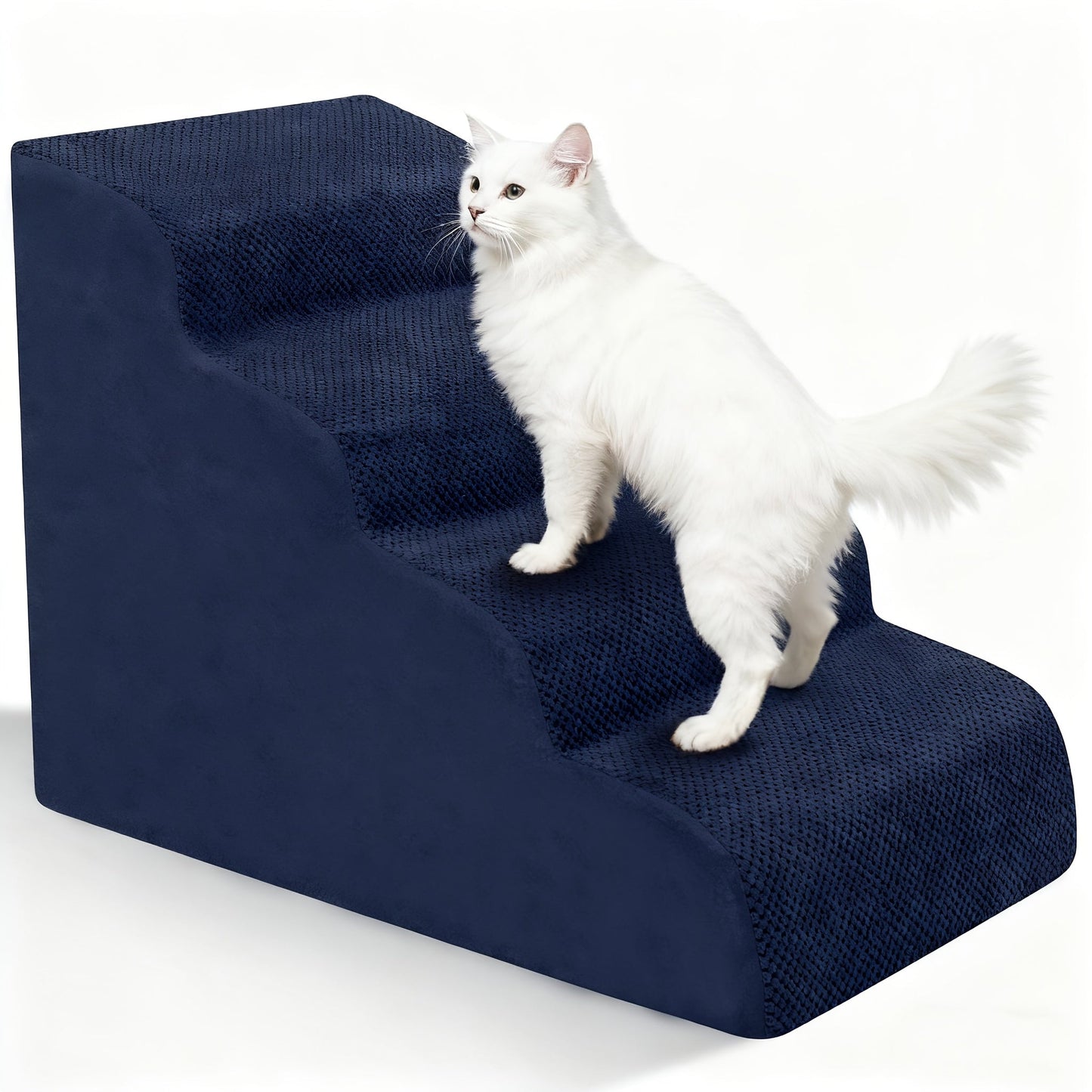 NIUBYA Extra Wide Dog Stairs for Small Dogs – High Density Foam Pet Steps, Non-Slip Bottom, Soft Cushioned Ramp for High Beds Couch Sofa, Ideal for Injured Elderly Dogs, Polypropylene, Compact