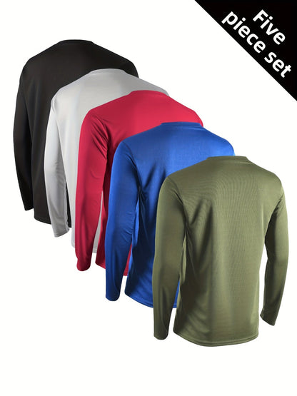 Men's Quick Dry Long Sleeve Shirts 5-Pack Moisture Wicking Breathable Athletic Workout Tops - Anti-Odor Stretchy Running Gym Training S-XXL
