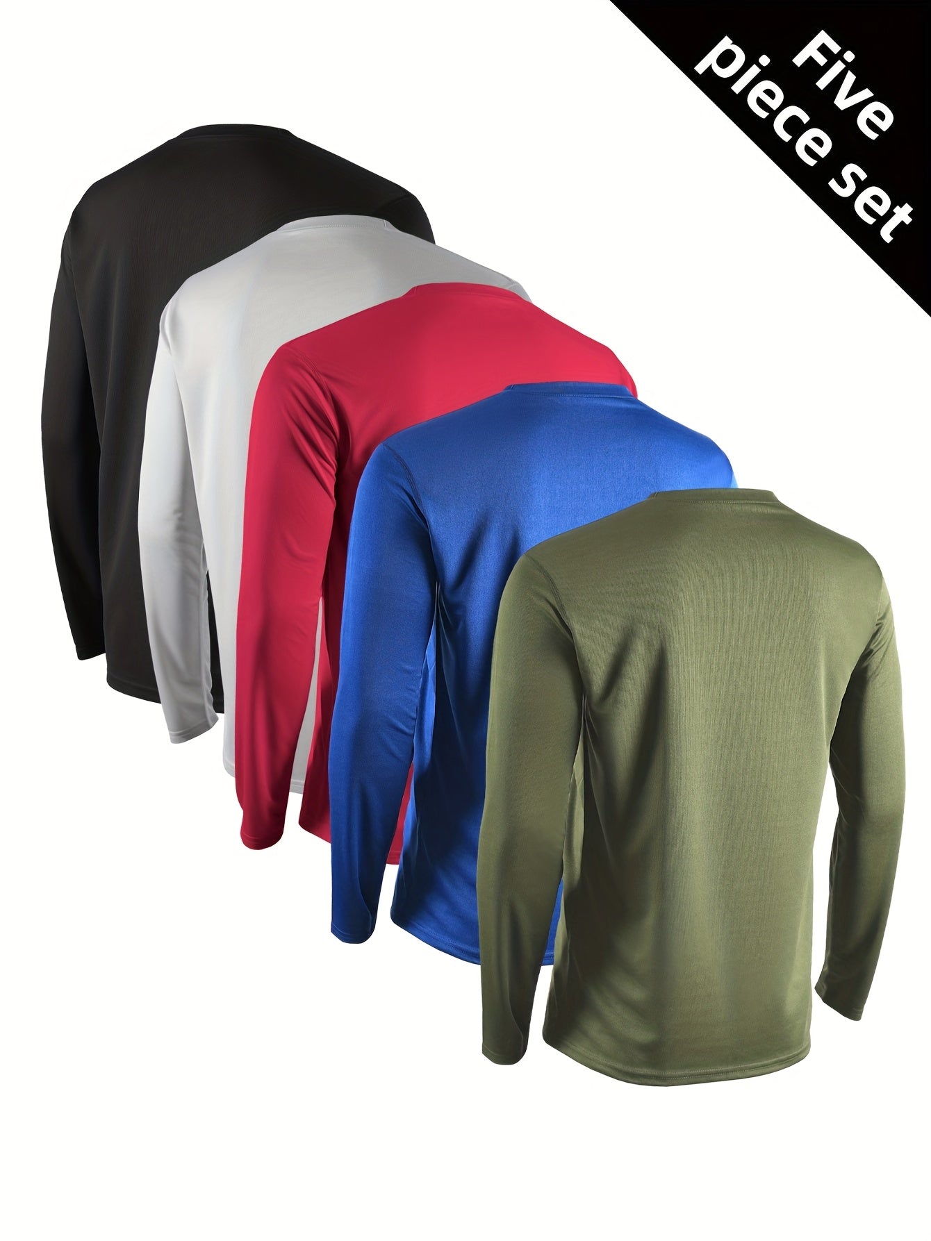 Men's Quick Dry Long Sleeve Shirts 5-Pack Moisture Wicking Breathable Athletic Workout Tops - Anti-Odor Stretchy Running Gym Training S-XXL