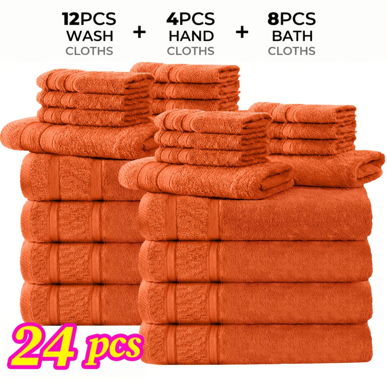 Cotton Bath Cloths Set 12 or 24 Piece – Hotel Quality Highly Absorbent Quick-Dry Washcloths for Bathroom Spa Gym Home Dark Gray Blue White Purple Orange