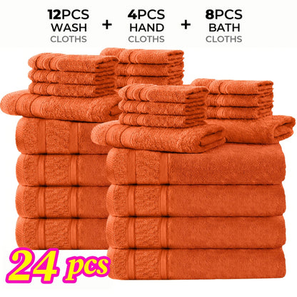 Cotton Bath Cloths Set 12 or 24 Piece – Hotel Quality Highly Absorbent Quick-Dry Washcloths for Bathroom Spa Gym Home Dark Gray Blue White Purple Orange