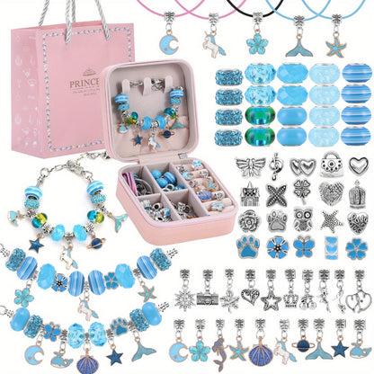 DIY Bracelet Making Kit for Girls Unicorn Mermaid Jewelry Craft Set with Portable Jewelry Box Handmade Beading Gift for Birthday Christmas Graduation Valentine Blue Purple Pink Black