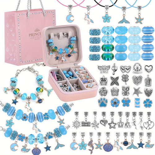 DIY Bracelet Making Kit for Girls Unicorn Mermaid Jewelry Craft Set with Portable Jewelry Box Handmade Beading Gift for Birthday Christmas Graduation Valentine Blue Purple Pink Black