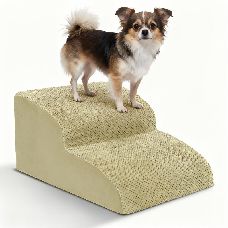 NIUBYA Extra Wide Dog Stairs for Small Dogs – High Density Foam Pet Steps, Non-Slip Bottom, Soft Cushioned Ramp for High Beds Couch Sofa, Ideal for Injured Elderly Dogs, Polypropylene, Compact