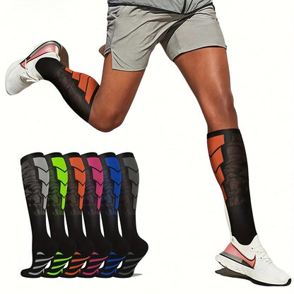 Compression Sports Socks 6 Pack Unisex Breathable Moisture-Wicking Polyester Knit Athletic Socks for Basketball Football Running Hiking Outdoor Sports – Sizes S/M & L/XL