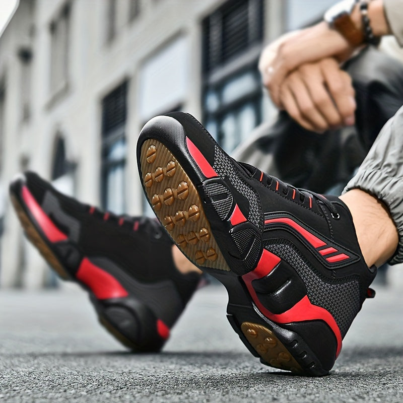 Men's Lace-Up Sneakers – Thick Cushioned Platform Walking Shoes, Non-Slip Rubber Sole, Low-Top Design, Black White Orange, All-Season Casual & Dress Footwear for Everyday, Office, Formal Events | Velora