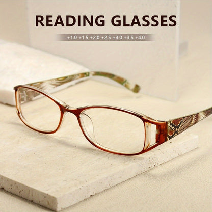 Women's Floral Reading Glasses Set of 3 - Rectangular Frames High-Definition Lenses Stylish Readers Brown Blue Purple Spring Hinge Lightweight Comfortable Eyewear Gift