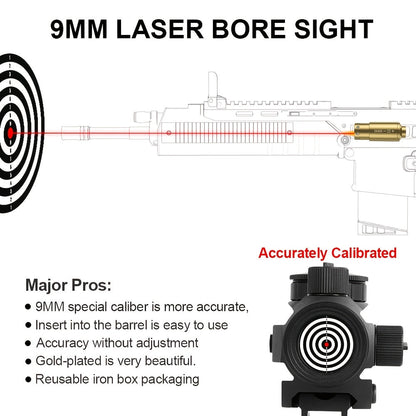 Laser Bore Sight Multi-Caliber Kit for 9mm 45ACP 223REM 308WIN 380ACP 38SPL 12GA – High-Precision Red Laser Boresighter for Rifles & Pistols, Easy Install, Includes 2 Battery Sets