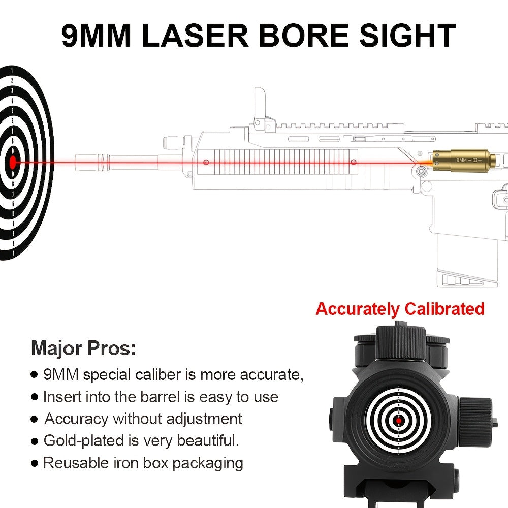 Red Laser Bore Sighter Multi-Caliber Firearm Sight Alignment Tool for 9mm 223rem 308win 45ACP 7.62 40SW 30-06 38SPL 12GA 44Mag 6.5mm, Copper Alloy Barrel Mount, 3 Battery Sets Included – Rifle Pistol Shotgun Accessory