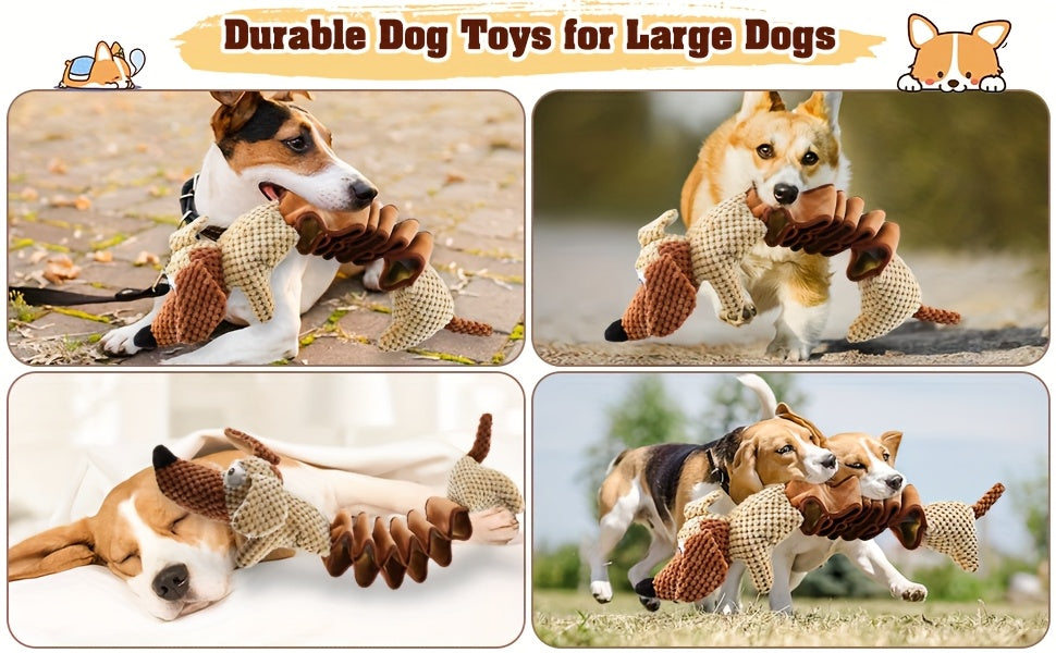 Large Squeaky Crinkle Dog Toy – Extendable 15.7" to 19.7" Plush Pull & Tug Bite Toy with Crinkled Paper Filling for Small Medium Large Dogs, Interactive Fetch & Chew Toy, No Battery Needed