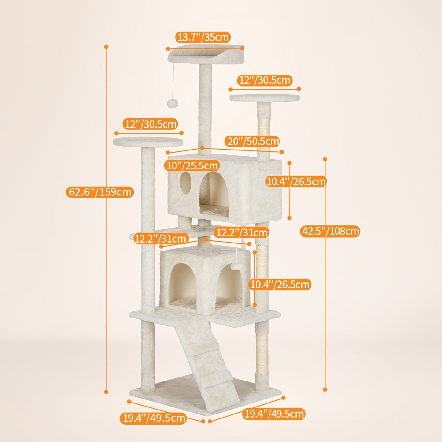 Multi-Level Cat Tree Tower with Scratching Post, Perches & Plush Apartments – Space-Saving Indoor Cat Climbing Frame & Activity Center, Heights 36–80 Inch, 6 Colors