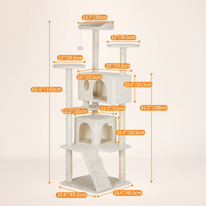 Multi-Level Cat Tree Tower with Scratching Post, Perches & Plush Apartments – Space-Saving Indoor Cat Climbing Frame & Activity Center, Heights 36–80 Inch, 6 Colors