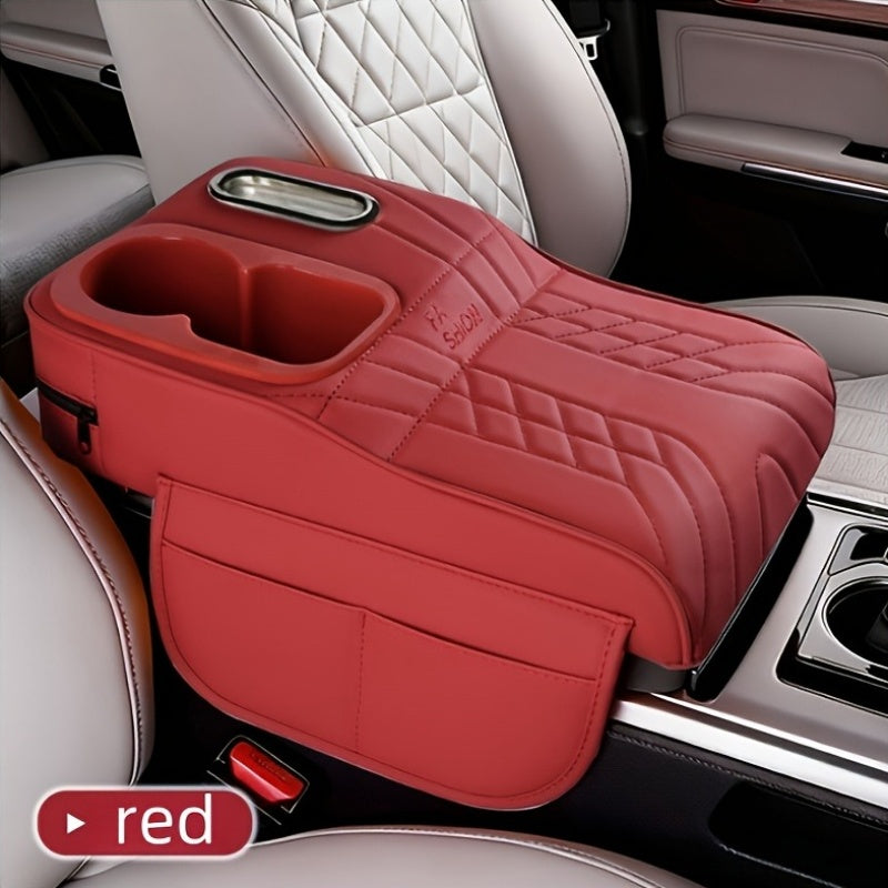 Car Center Console Armrest Pad Height Extender with Tissue Box and Cup Holder Storage Organizer Black Beige Orange Red Brown for Most Cars SUVs