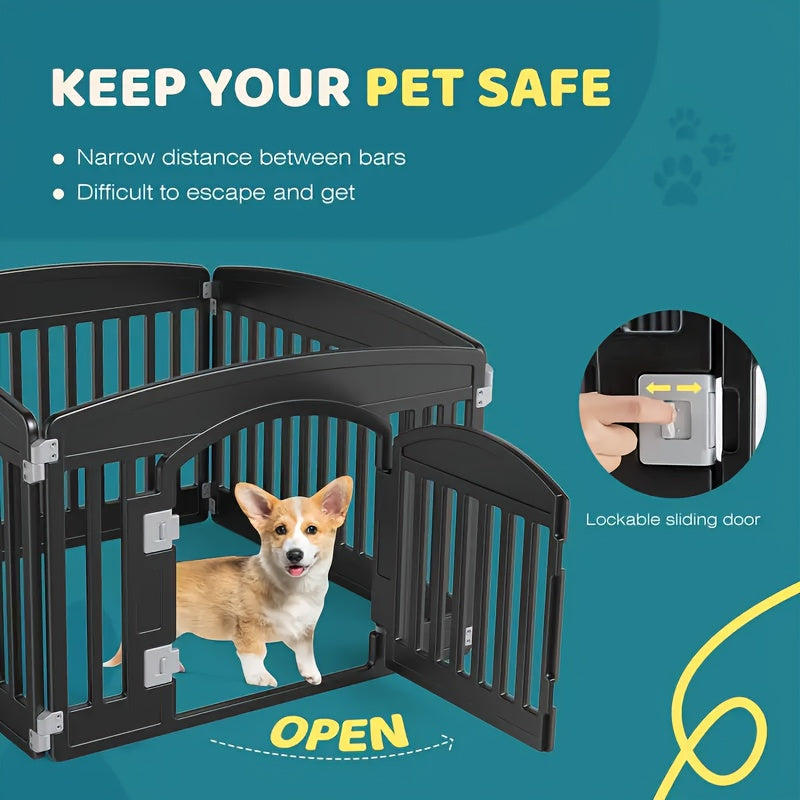 4 & 6 Panel Dog Pen Expandable Non-Slip Bottom Portable Indoor Outdoor Puppy Playpen with Safety Locking Door for Medium Dogs – Black & White