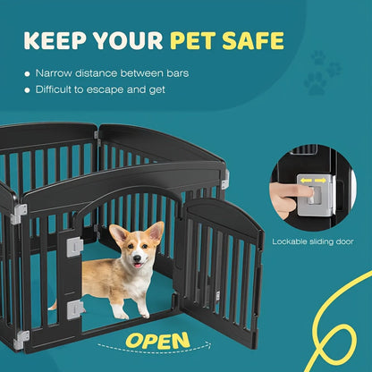 4 & 6 Panel Dog Pen Expandable Non-Slip Bottom Portable Indoor Outdoor Puppy Playpen with Safety Locking Door for Medium Dogs – Black & White