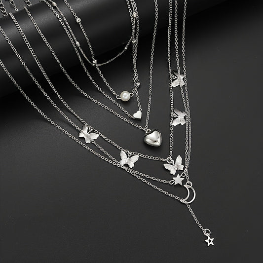 108pcs Imitation Pearl Jewelry Set for Women – Geometric Heart Butterfly Star Stackable Rings Earrings Necklace Bracelet, Fall Winter Fashion Accessories for Party Vacation Dating Holiday Gift