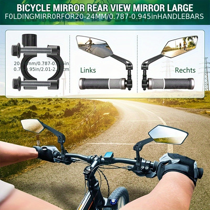 2-Pack Bicycle Rearview Mirror 360° Adjustable HD Wide Angle Shockproof Handlebar Side Mirror – Universal Fit for Mountain Bike, Road Bike, E-Bike, City Bike & Scooter, 22.2–25mm Handlebars