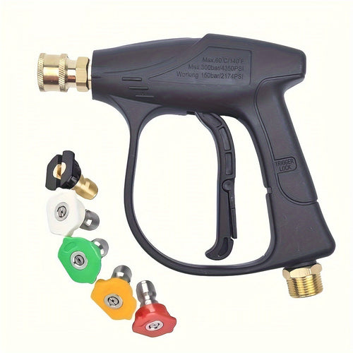 High Pressure Washer Gun 3000 PSI with 5 Spray Nozzles, 1/4" Quick Connect & M22-14 Hose Connector – Car Wash, Garden Irrigation & Patio Cleaning Spray Gun for Pressure Washers